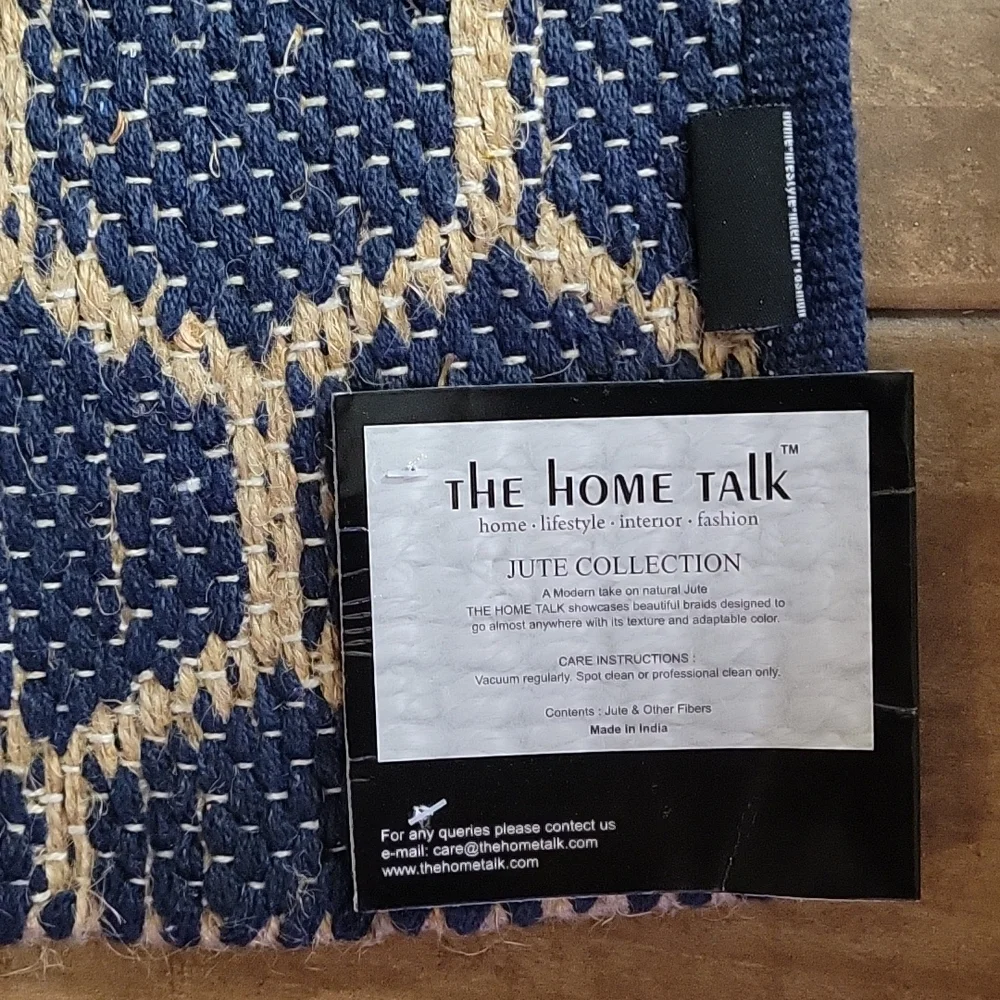 The Home Talk Jute Collection 2x3 ft hexagon reversible rug navy blue tan New…